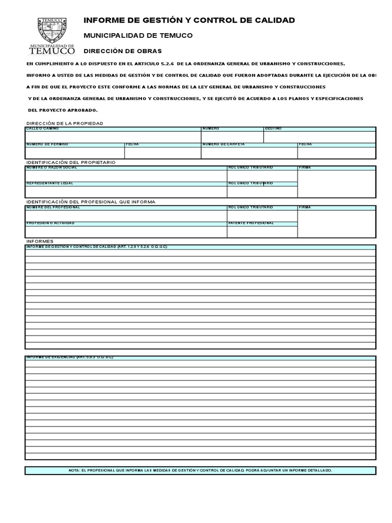 Informe de Control de Calidad de Obra | PDF