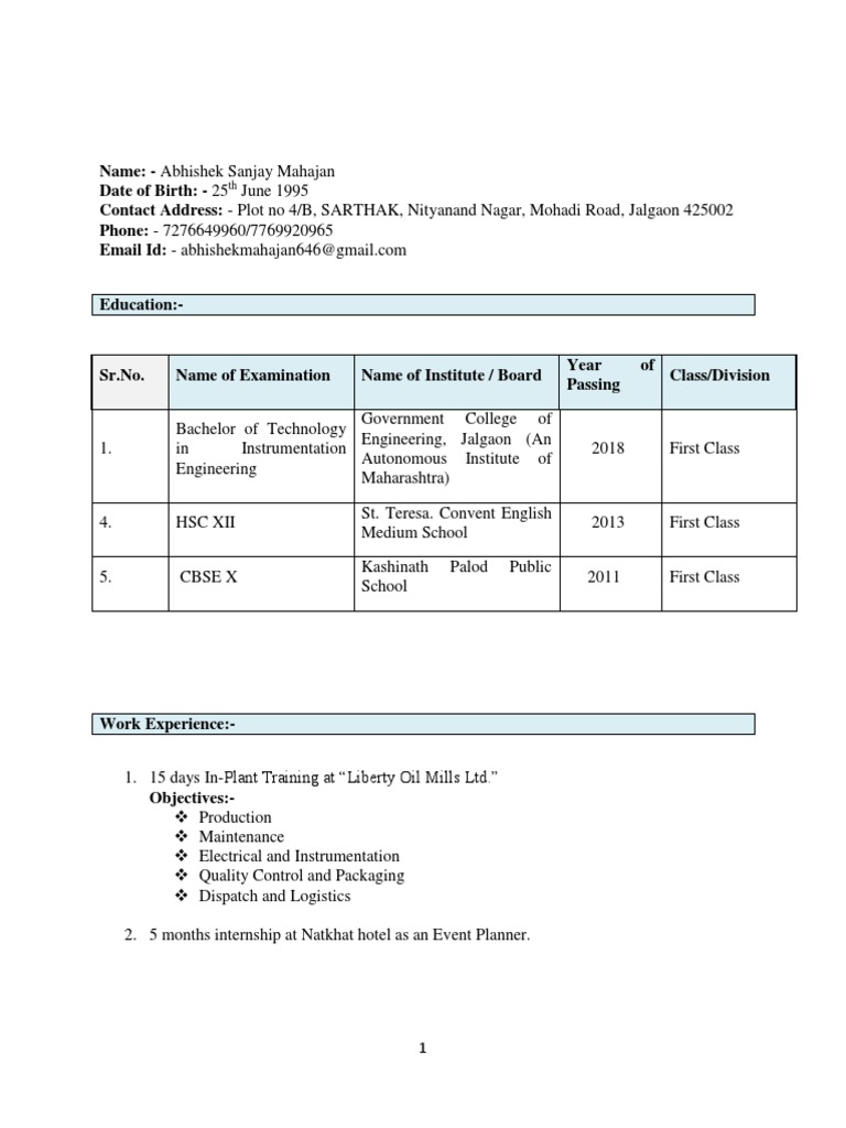 Abhishek Mahajan Cv Pdf