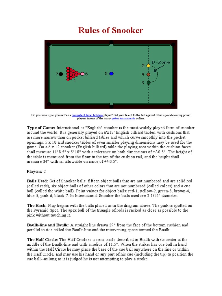Rules of Snooker Download Free PDF Sports Rules And Regulations