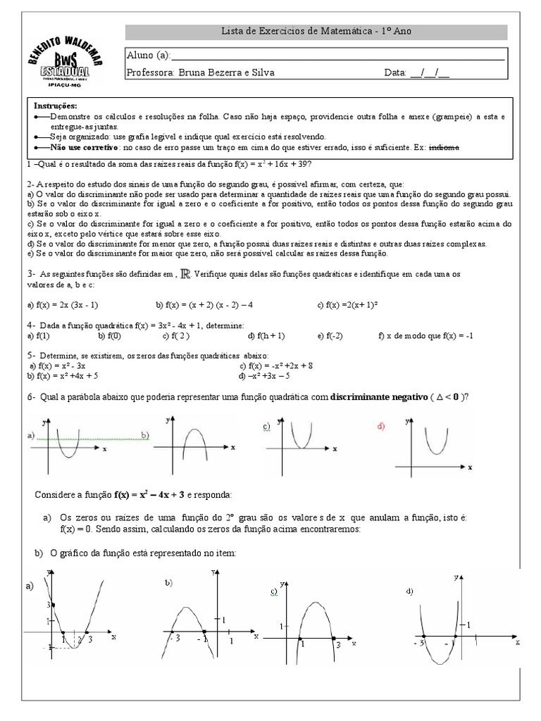 1 Ano Função Quadrática | PDF | Função (Matemática) | Conceitos matemáticos