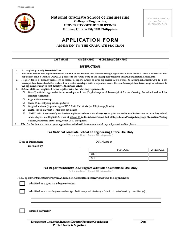 Graduate Program Admission Form UP | PDF | Postgraduate Education ...