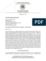 NM Attorney General Letter To UNM
