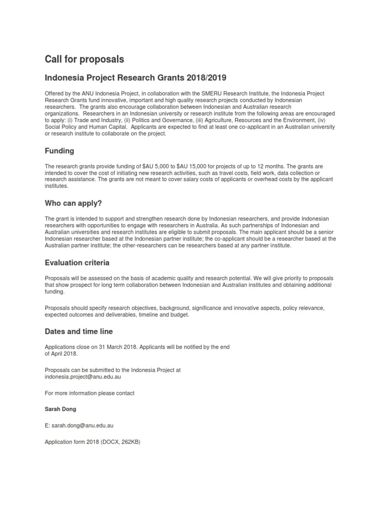 Indonesia Research Grants 2018/2019 Call | PDF