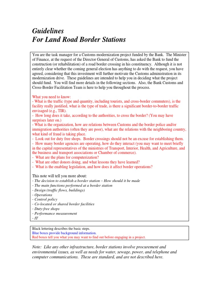 Guidelines for Road Border Stations | PDF | Traffic | Customs