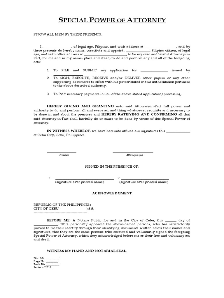 Special Power of Attorney | PDF | Power Of Attorney | Signature