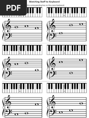 Matching Staff to Keyboard Piano Worksheet