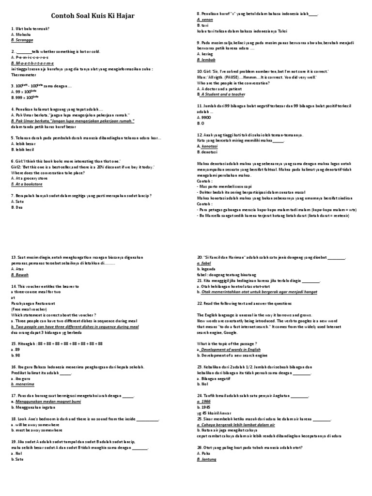 Quiz Latihan Soal Uas Kelas 9 Semester 1