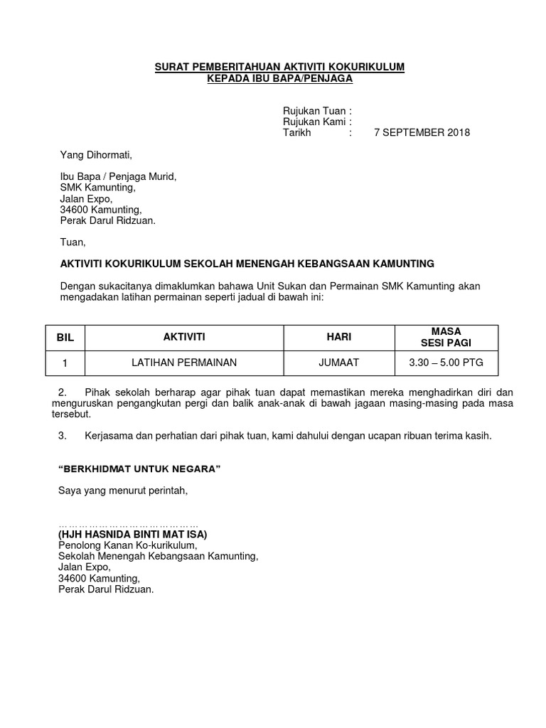 Surat Aktiviti Koko Sek Keb Bukit Bandaraya