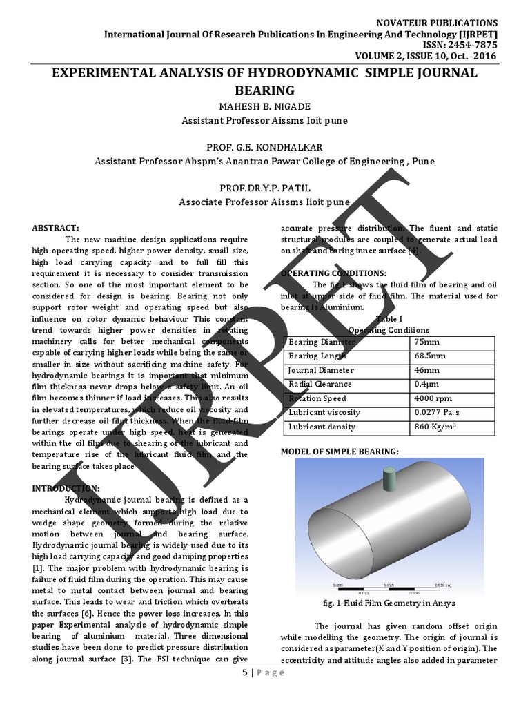 Hydrodynamic Journal Bearing Bearing (Mechanical) Mechanical
