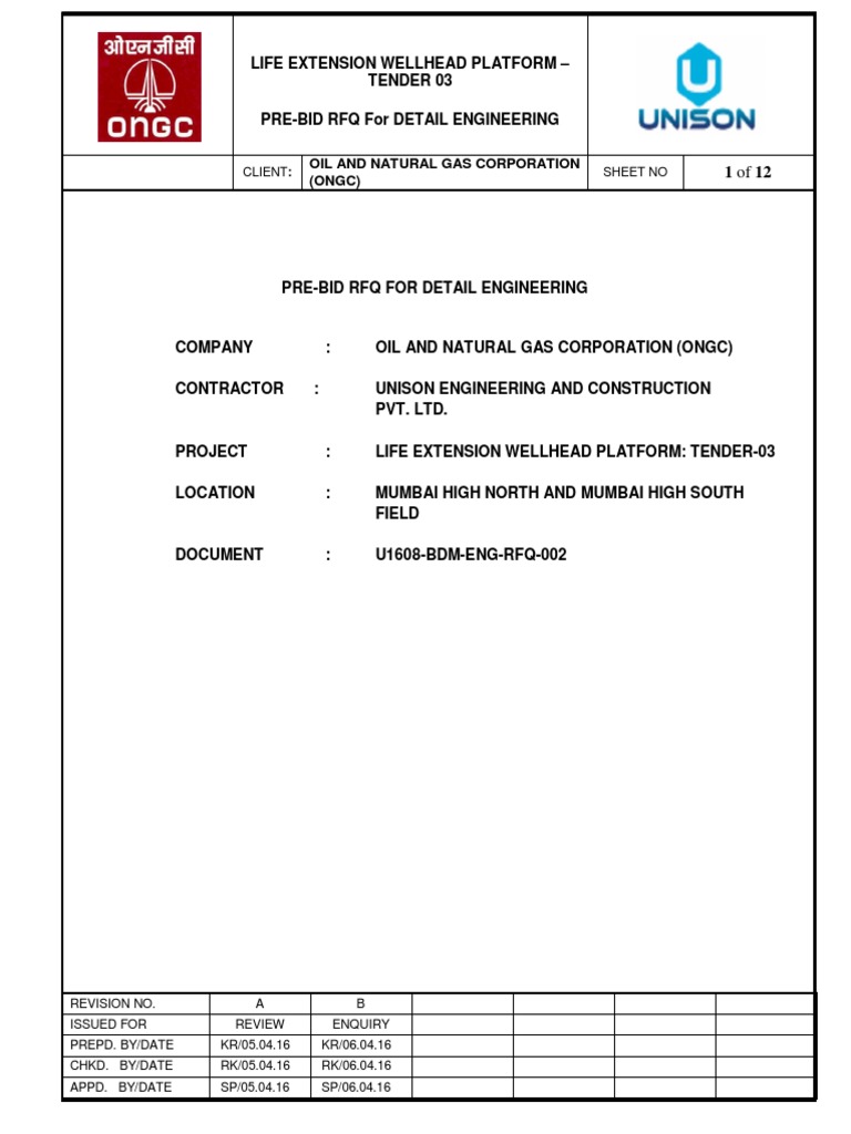Pre-Bid RFQ for Detail Engineering | PDF | Specification (Technical ...