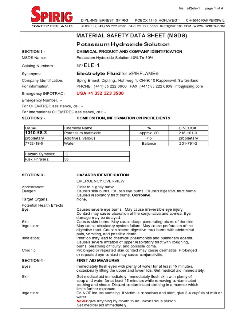 Potassium hydroxide .pdf Dangerous Goods Hypothermia