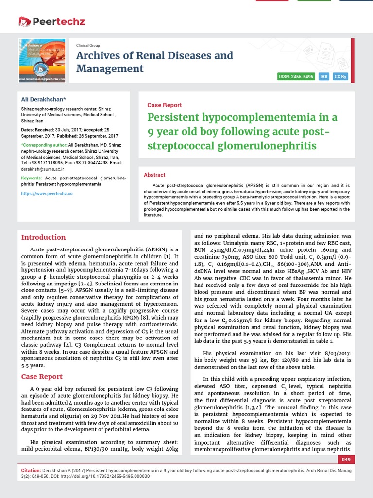 Persistent in A 9 Year Old Boy Following Acute