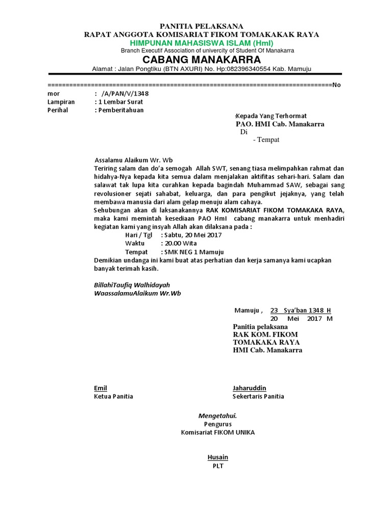 92+ Contoh Undangan Rapat Hmi HD Terbaik