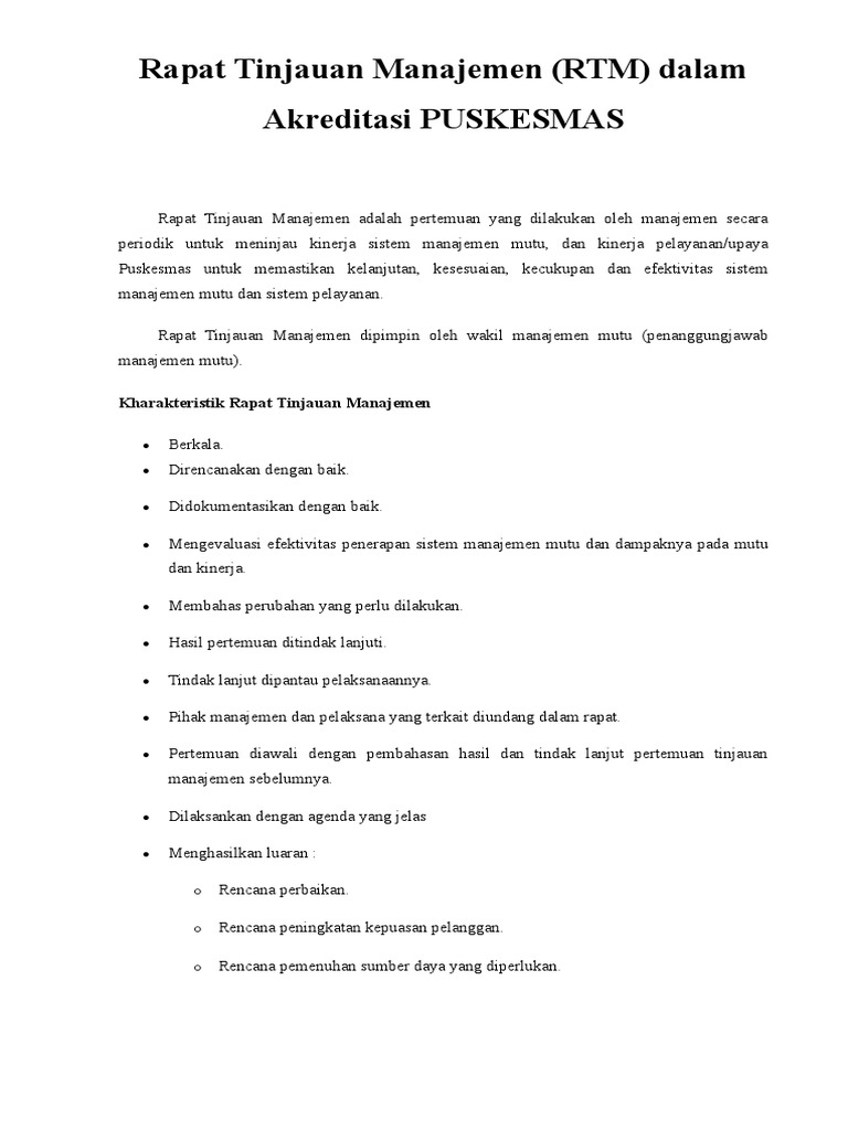 RTM untuk Akreditasi Puskesmas | PDF
