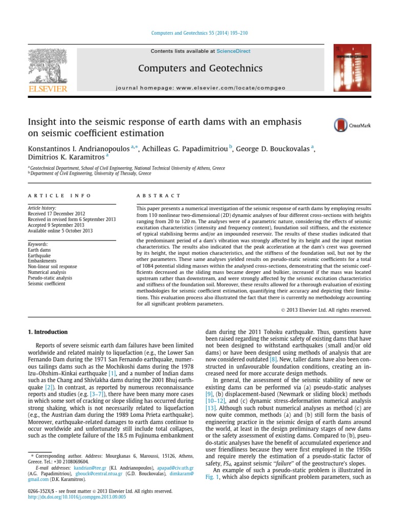 Seismic Response of Earth Dams Analysis | PDF | Earthquakes | Shear Stress