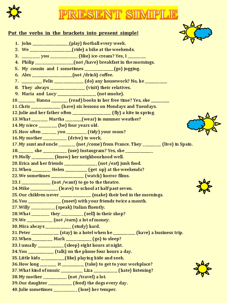 Put The Verbs in The Brackets Into Present Simple! | PDF | Language ...