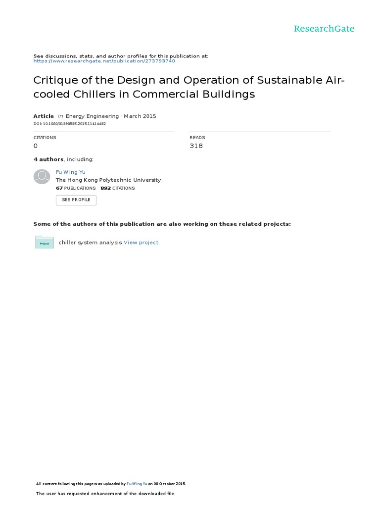 Critique of The Design and Operation of Sustainable Air-Cooled Chillers ...