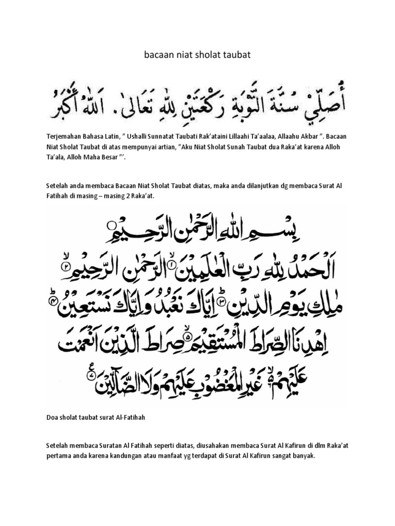 Bacaan Niat Sholat Taubat Docx