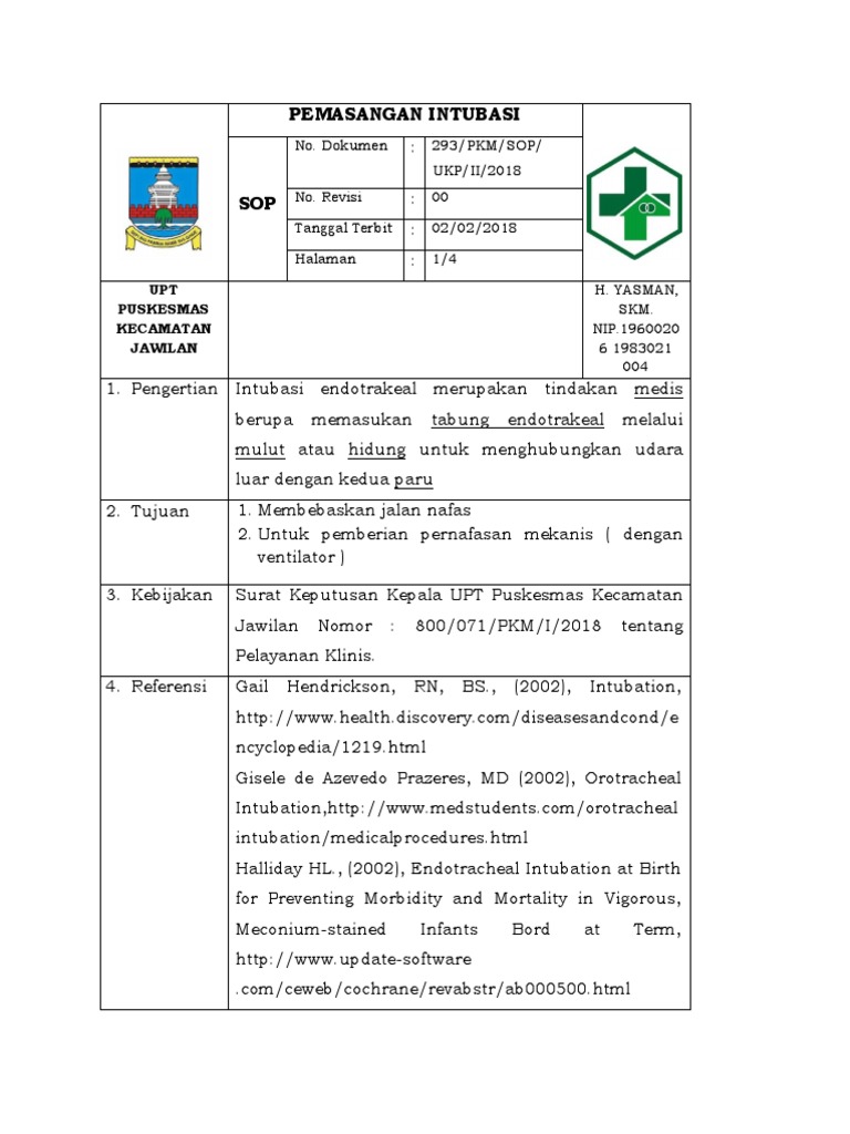 Sop Intubasi | PDF
