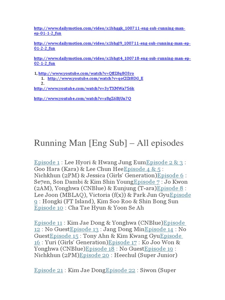 Running Man (Eng Sub) All Episodes PDF Singers Musicians