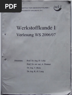 Werkstoffkunde I Institut Fur Werkstoffkunde Kit Script 2006