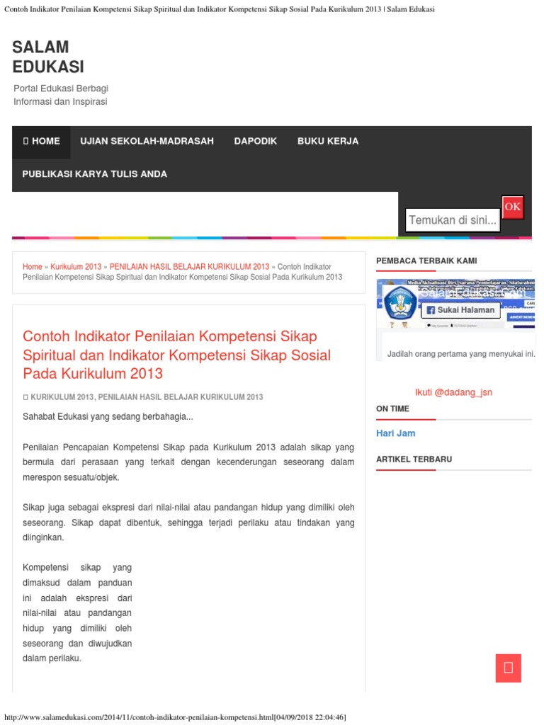 Contoh Deskripsi Sikap Spiritual Dan Sosial Kurikulum 2013