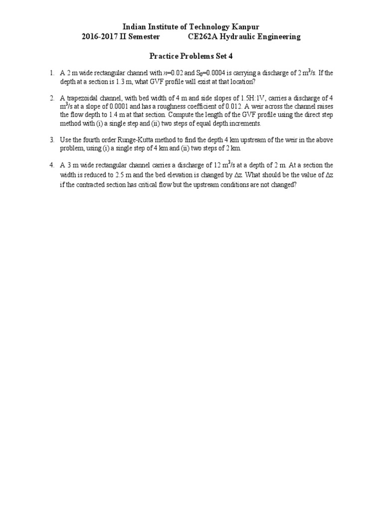 Hydraulic Engineering Problems | PDF
