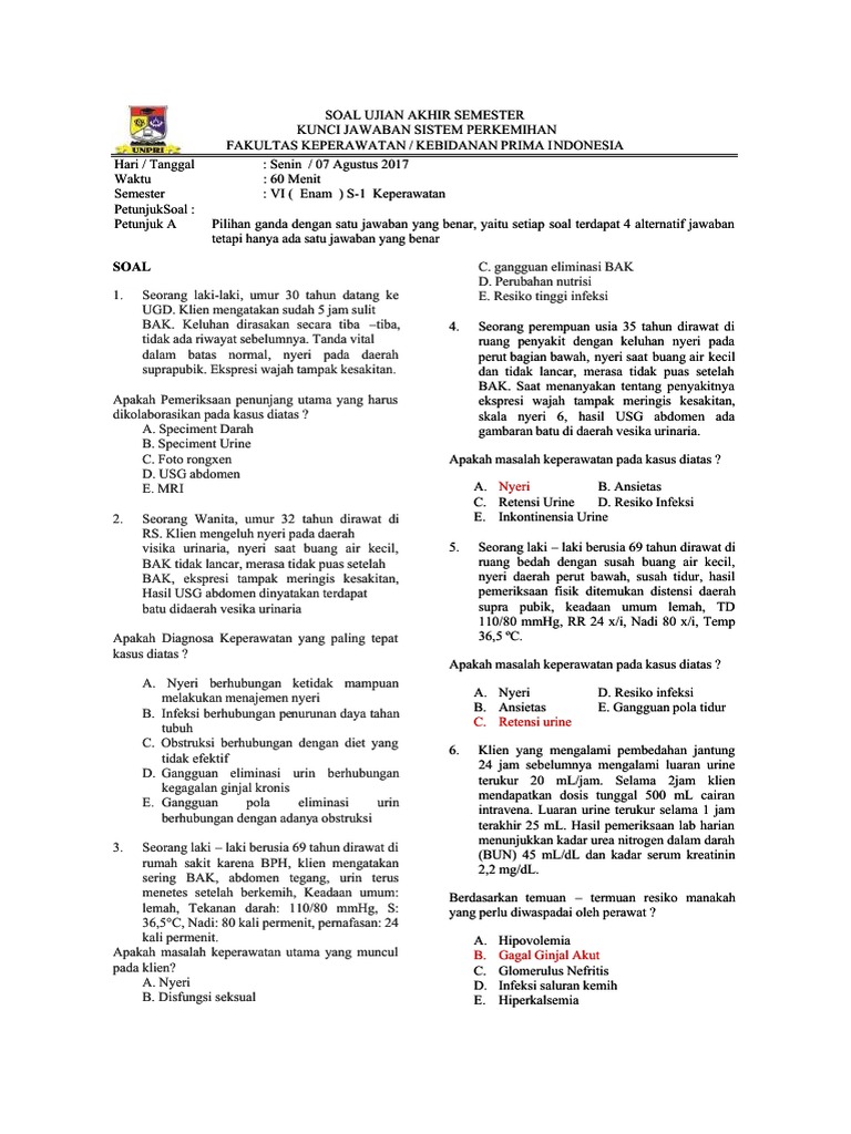Kumpulan Contoh Soal Kasus Sistem Perkemihan Dan