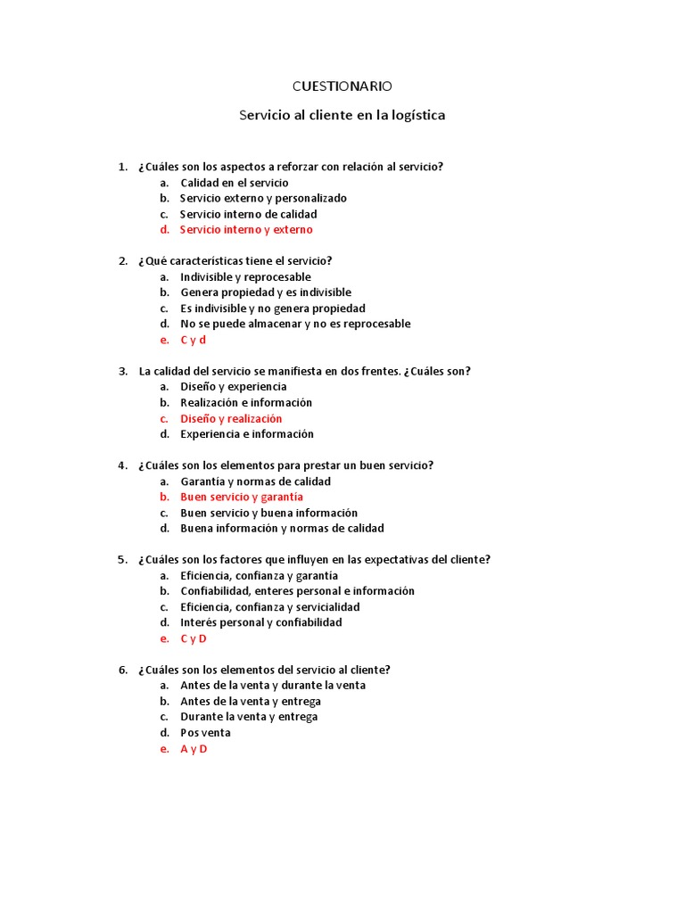 Cuestionario de Servicio Al Cliente PDF