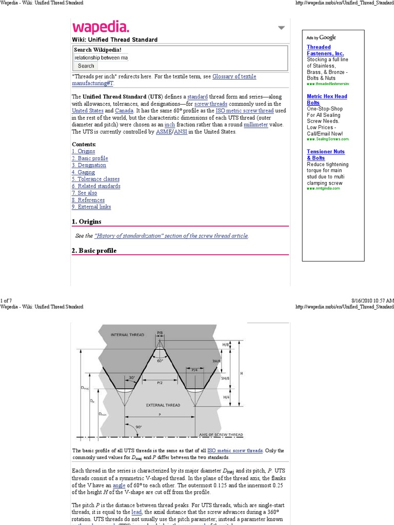 Overview of Unified Thread Standard | PDF | Screw | Metalworking