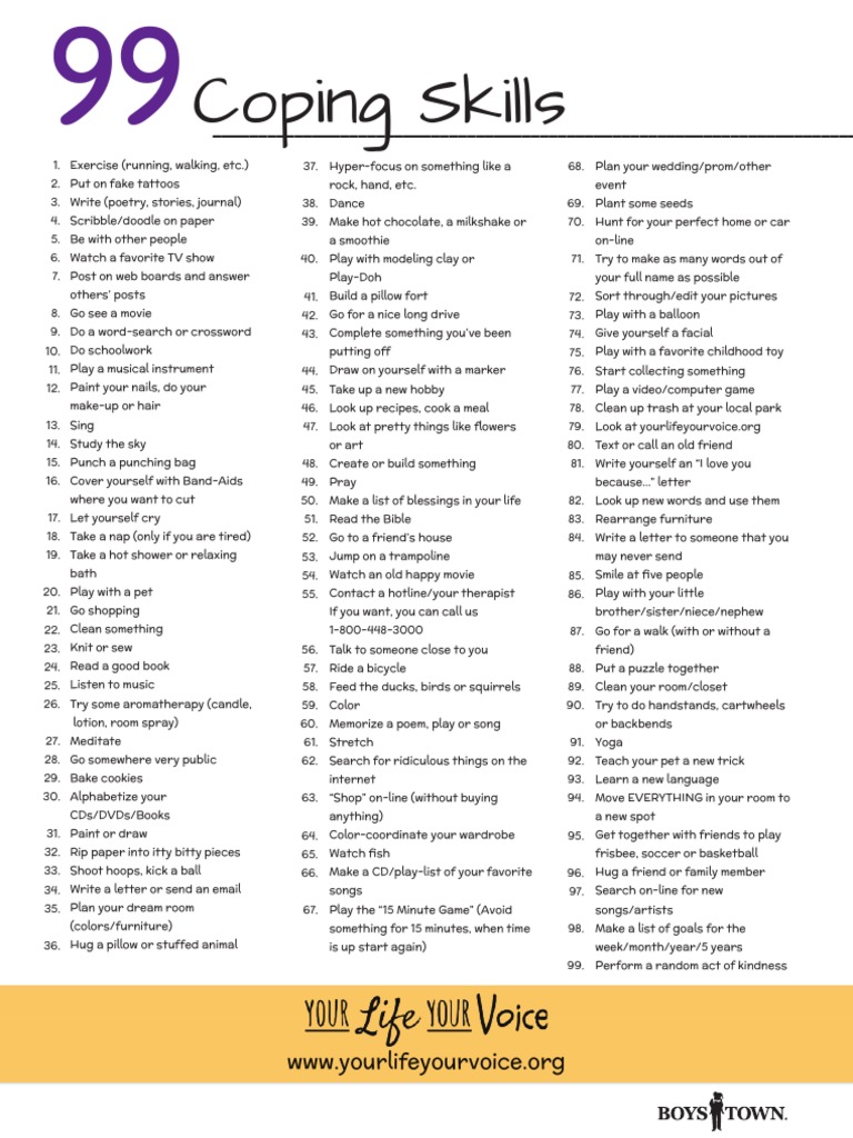 Printable List Of Coping Skills