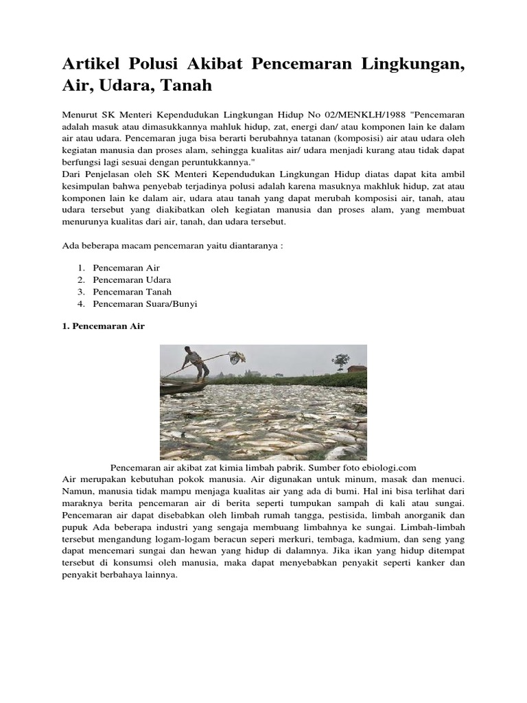 Artikel Polusi Akibat Pencemaran Lingkungan