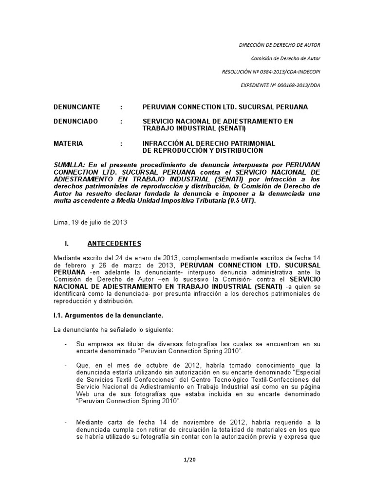Resolucion 3842013CDA (Peruvian Connection vs SENATI).docx Autor