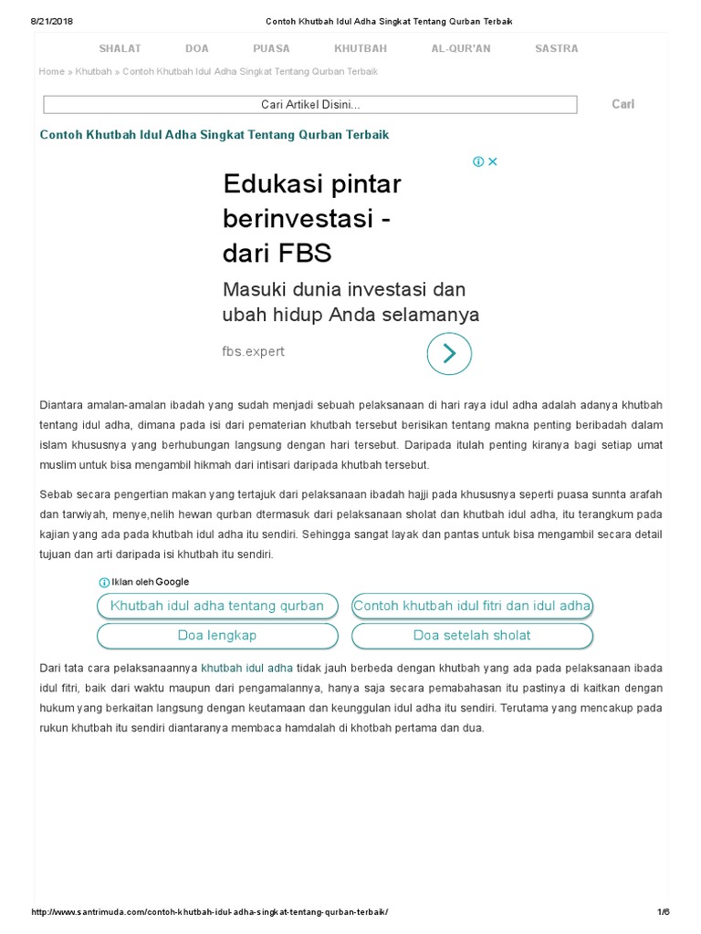 Contoh Muqaddimah Khutbah Idul Adha Singkat Tentang Qurban Terbaik