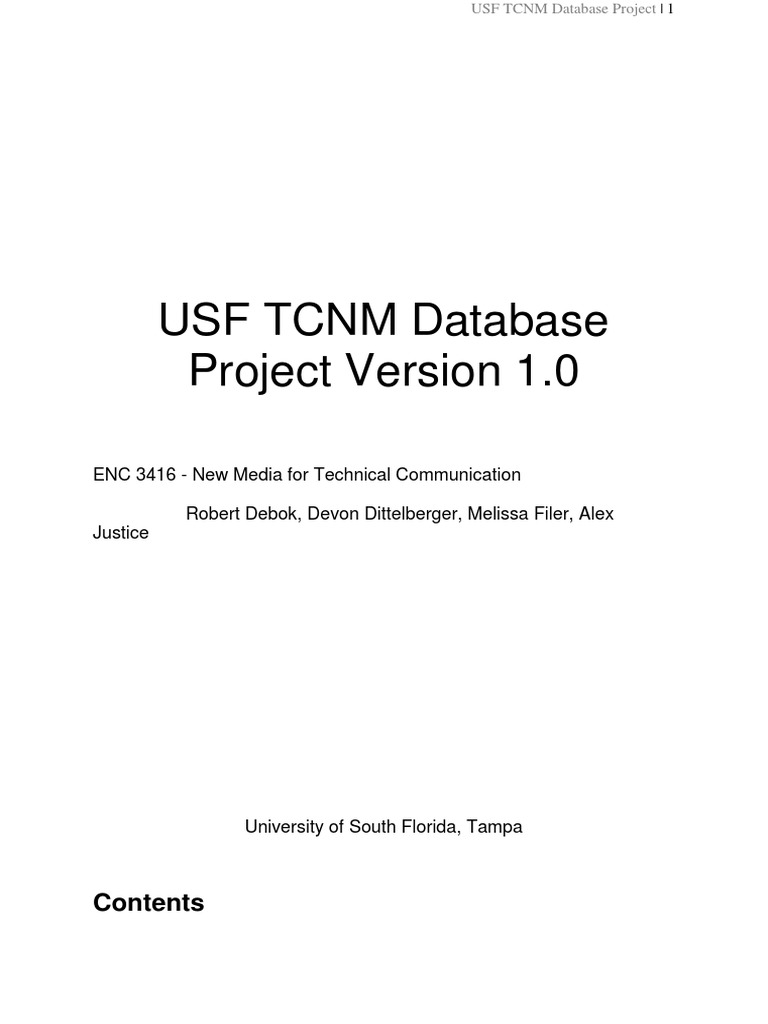 USF TCNM Database Project | PDF | User (Computing) | Databases