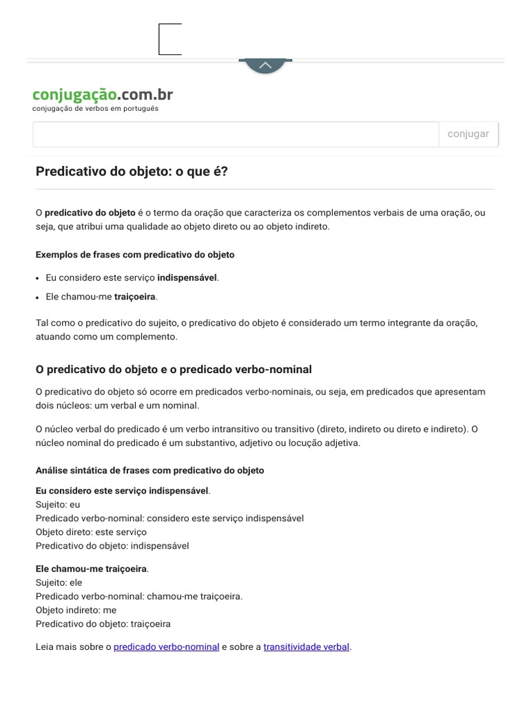 Predicativo Do Objeto - o Que É - Conjugação de Verbos | PDF ...