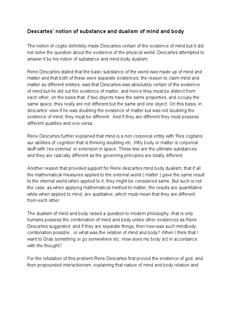 Descartes' Mind-Body Dualism Explained | PDF | René Descartes | Matter