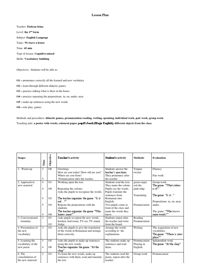 English Lesson Plan for 2nd Form | PDF | Lesson Plan | Vocabulary