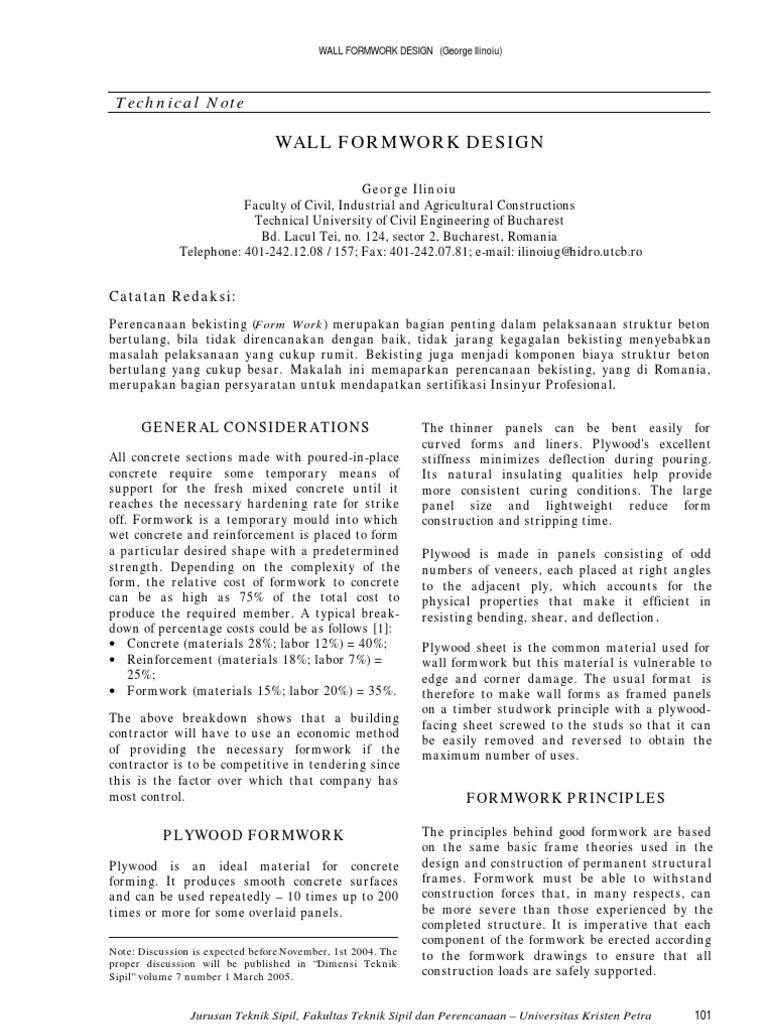 Wall Formwork Design Principles | PDF | Bending | Beam (Structure)