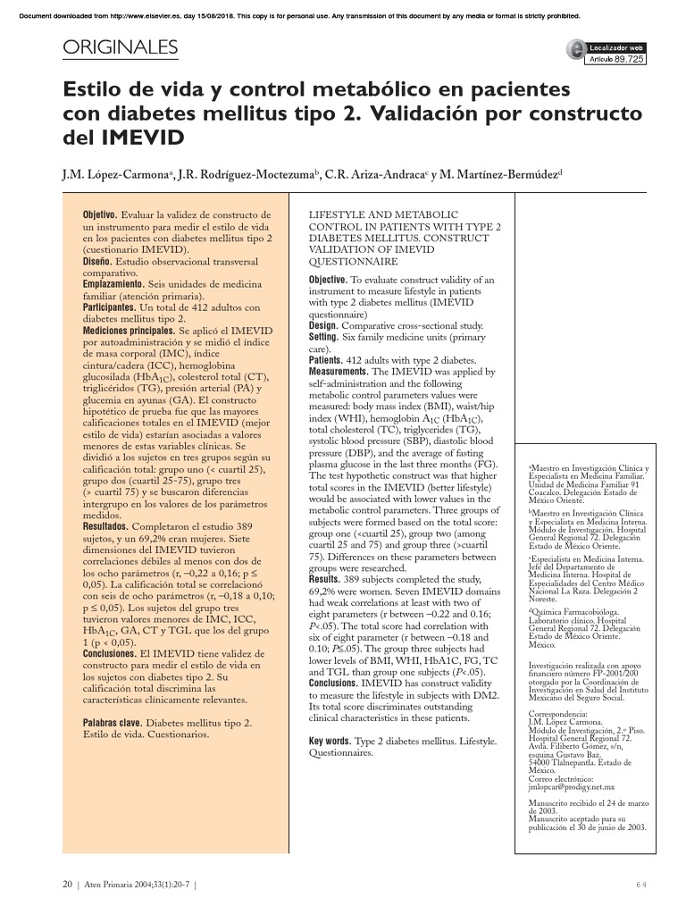 Estilo de Vida y Control Metabólico en Pacientes Con Diabetes Mellitus ...