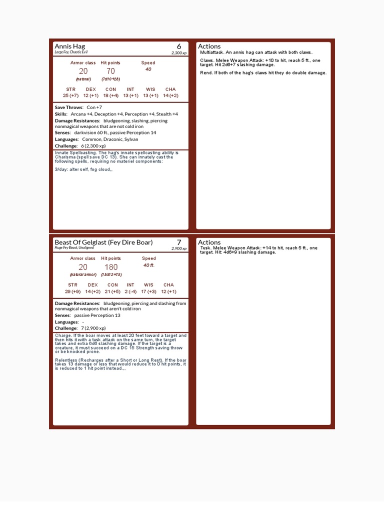 D&D 5E Stat Blocks for Hags and Boars | PDF | D20 System | Dungeons ...