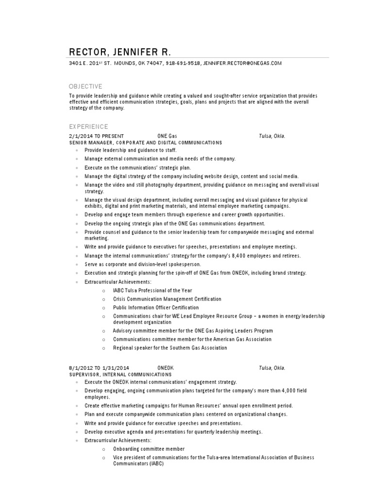 Jennifer Rector: Corporate Communications Expert | PDF | Mass Media ...