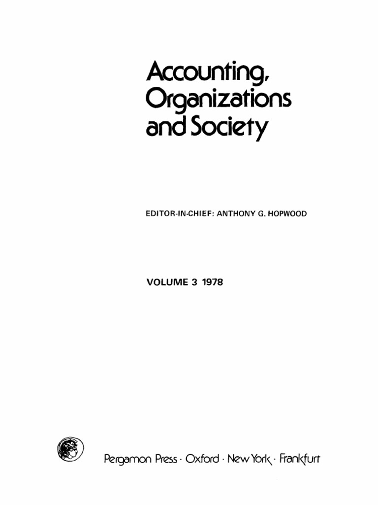Accounting, Organizations and Society Pergamon Press Oxford New