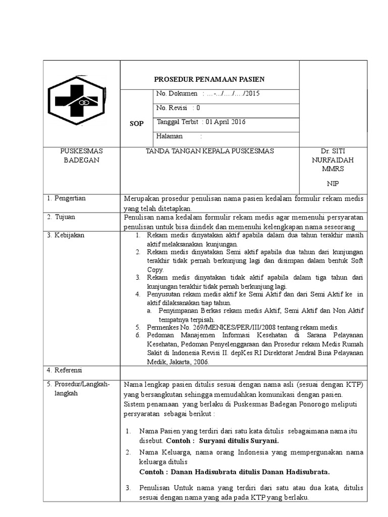 PROSEDUR PENAMAAN PASIEN PROSEDUR PENAMAAN PASIEN