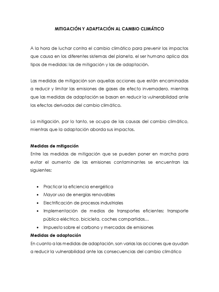 Mitigación y Adaptación al Cambio Climático | PDF | Mitigación del ...
