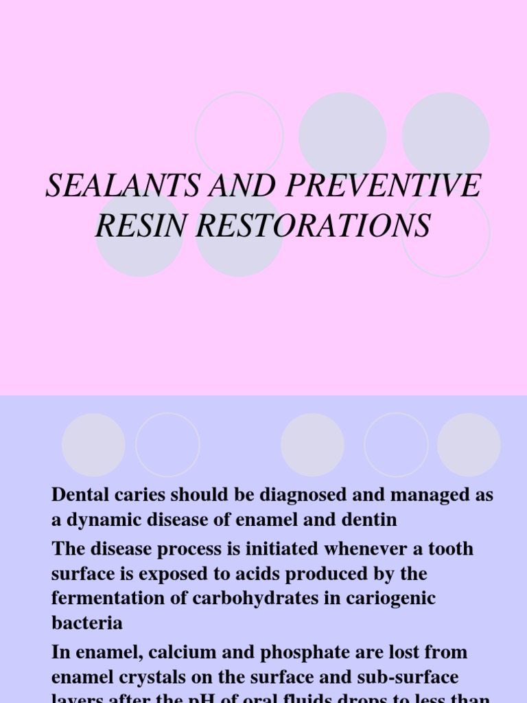 Sealants and Preventive Resin Restorations PDF Tooth Enamel Mouth