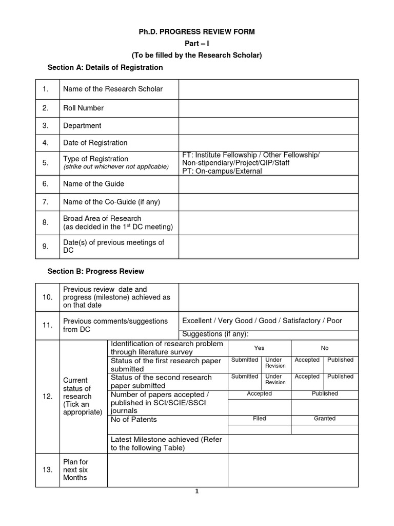 PhD Progress Review Form Template | PDF | Doctor Of Philosophy | Academia