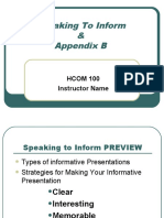 Speaking To Inform & Appendix B: HCOM 100 Instructor Name