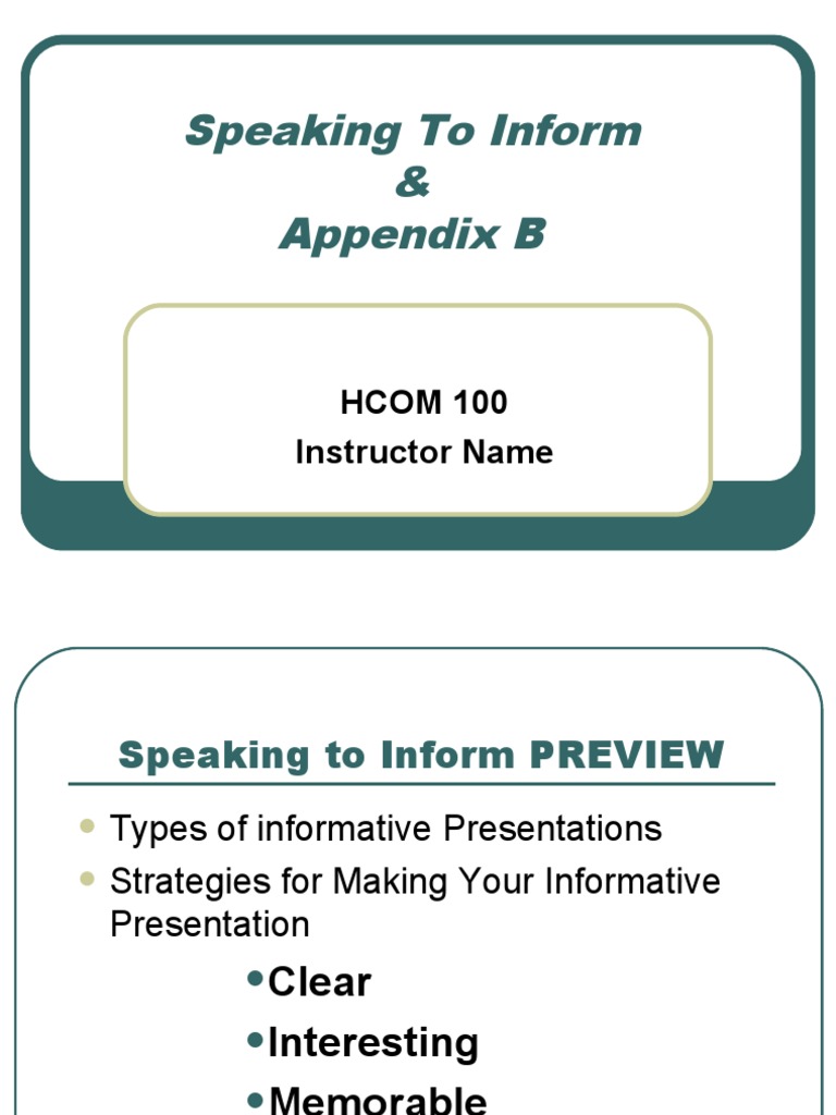Informative Speaking Guide | PDF | Learning | Nonverbal Communication