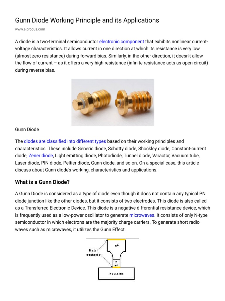 Gunn Diode Working Principle and Its Applications PDF PDF Diode Condensed Matter Physics